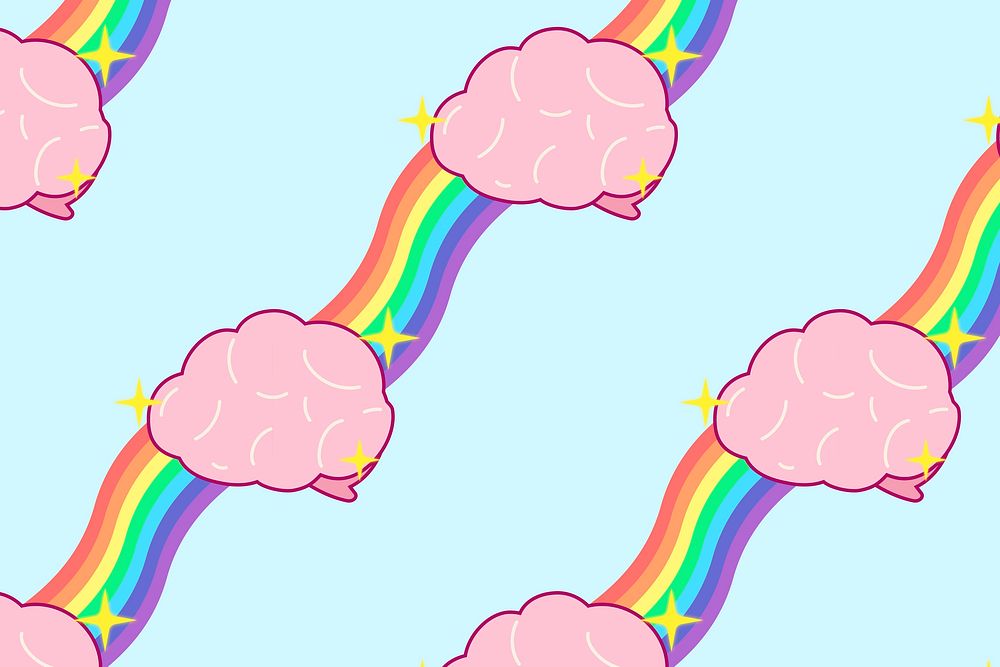 Rainbow pattern background, cute brain colorful seamless design