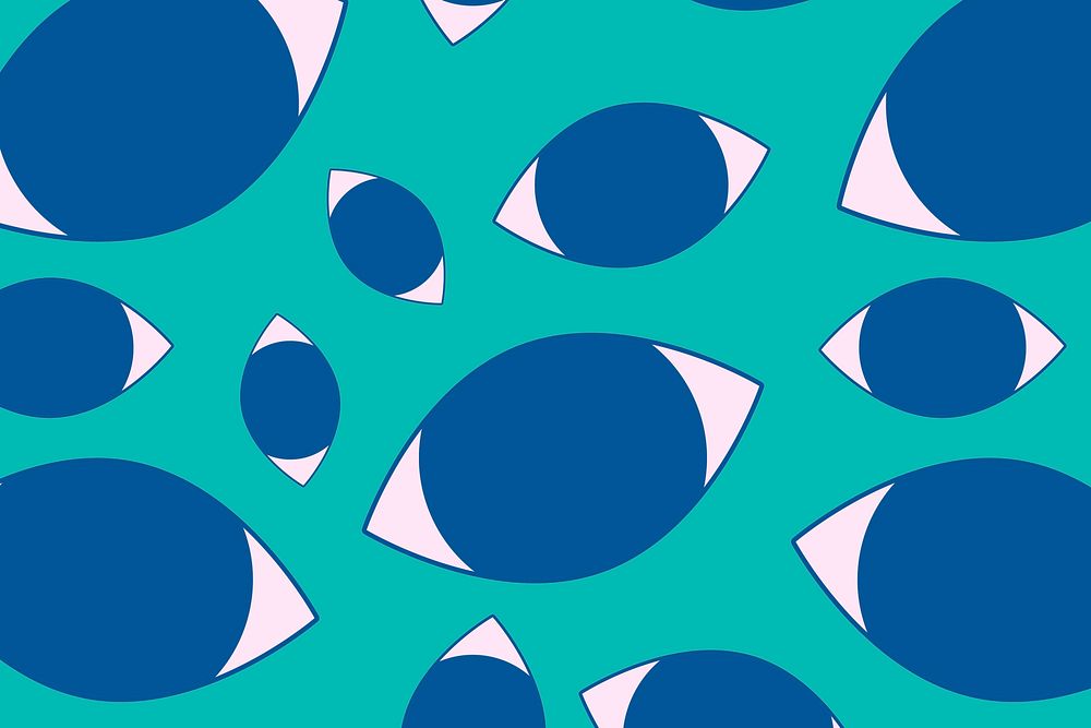 Abstract eyes pattern background, cute green blue cartoon seamless design vector