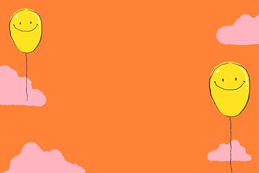 Cute balloons border orange background, drawing illustration psd