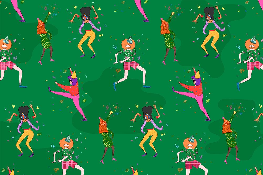 Partying cartoons pattern background, drawing illustration, seamless design