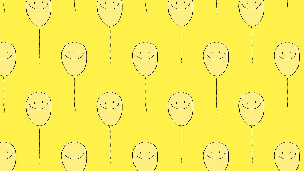 Cute yellow desktop wallpaper background, smiley balloons pattern illustration