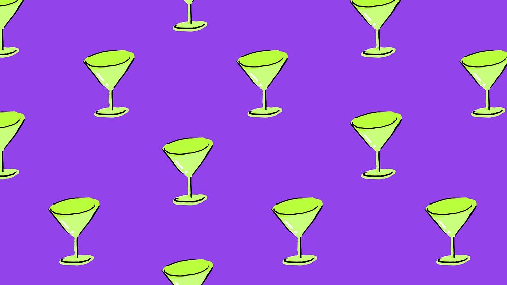 Purple party desktop wallpaper background, martini glass pattern illustration