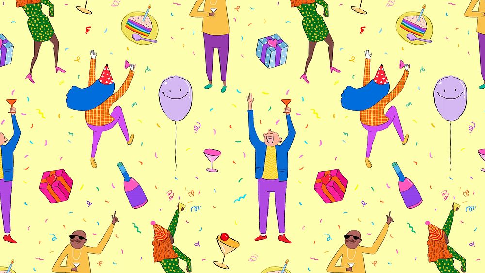 Yellow desktop wallpaper background, partying pattern illustration