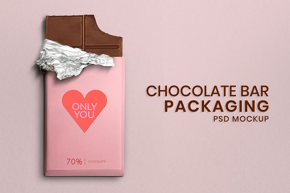 Chocolate bar packaging mockup psd, valentine&rsquo;s day gift