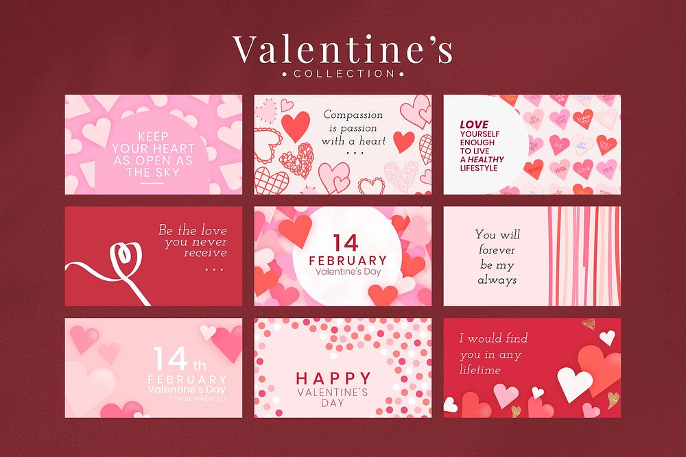 Valentines love template psd, pink girly theme set