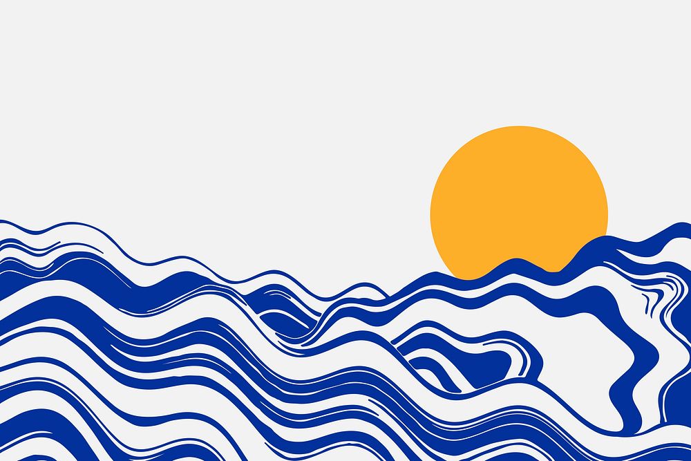 Blue waves & sun background illustration psd