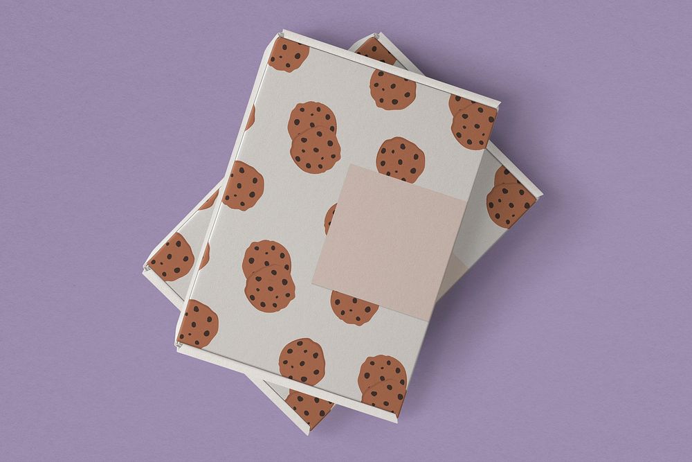 Cookie box packaging on purple background