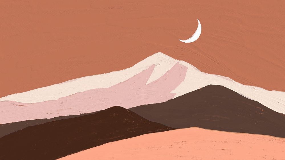 Mountain computer wallpaper, hand drawn nature design