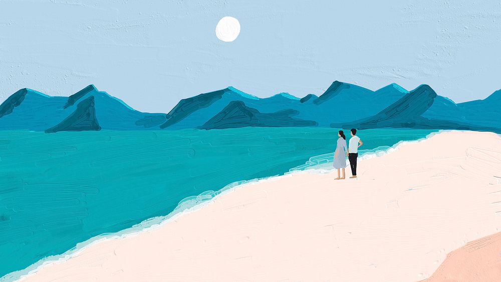Ocean desktop wallpaper, hand drawn exploration design