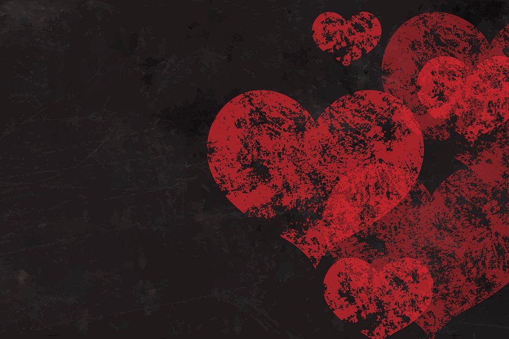 Black background, heart grunge design vector