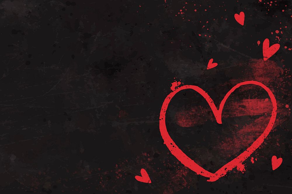 Black background, heart brush design vector