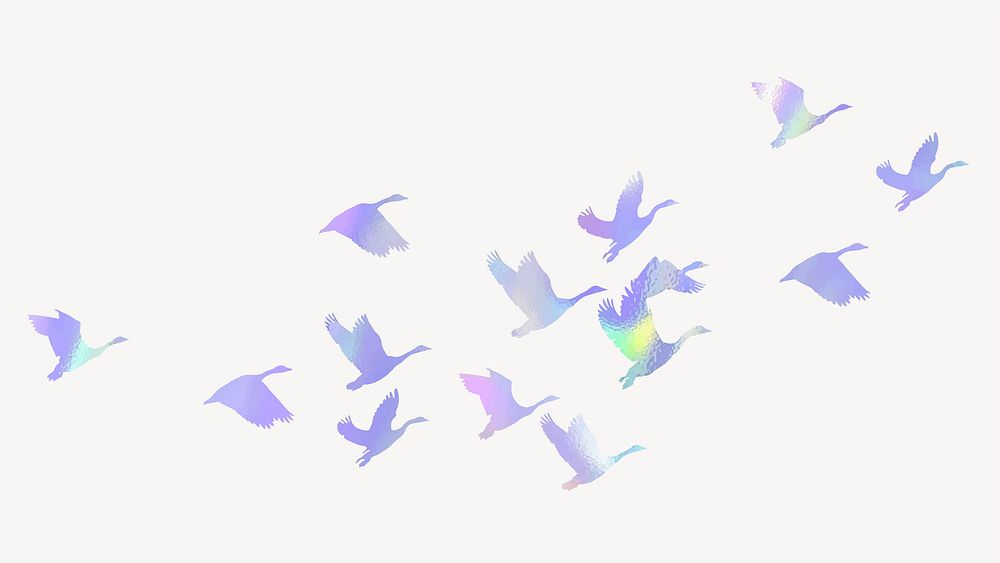 Flying birds silhouette clipart, holographic animal illustration vector