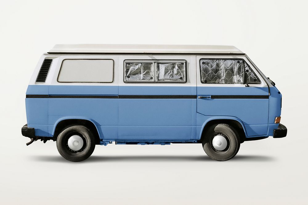 Old blue van, classic car for camping