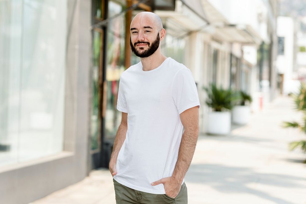 Man in white tee, basic wear apparel fashion