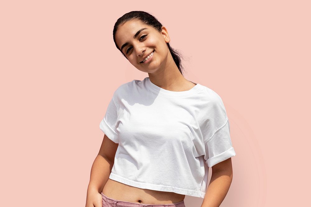 Woman in white crop top, casual wear fashion