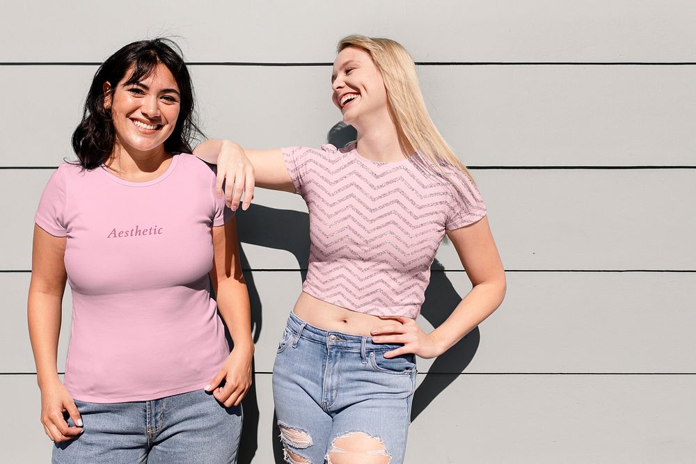 Happy girlfriends in pink, aesthetic tshirt design