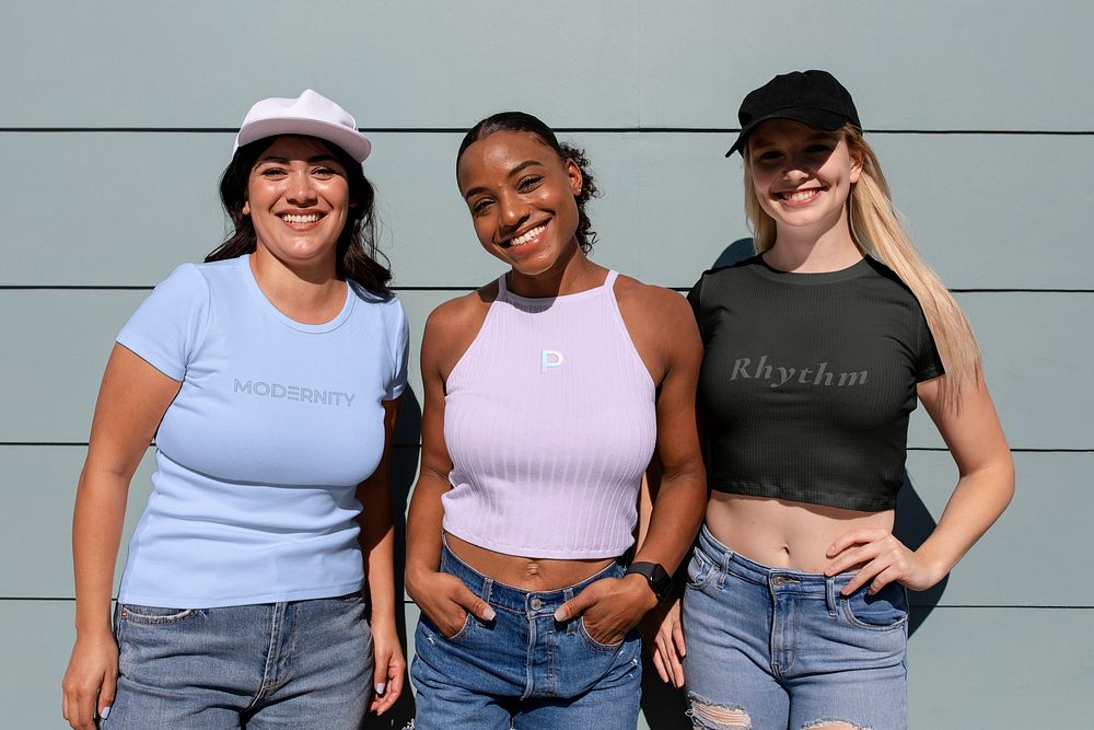 Beautiful mixed race women, three confident girlfriends