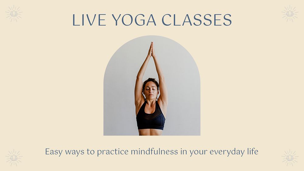 Mindfulness blog banner template, live yoga class, marketing ad psd