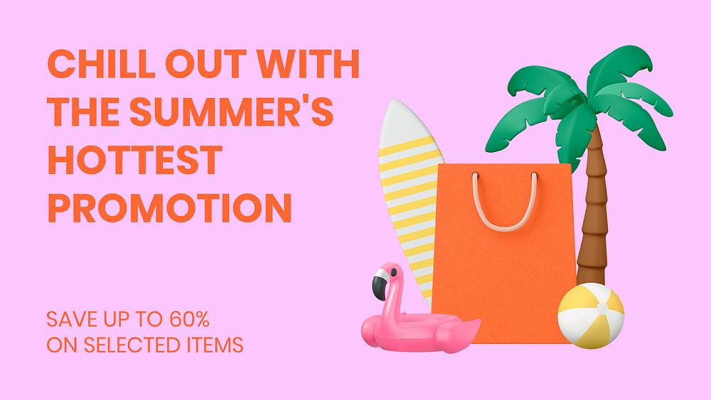Summer promotion blog banner template, 3D sale  psd