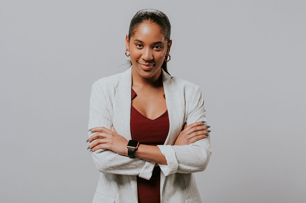 Happy woman in a blazer