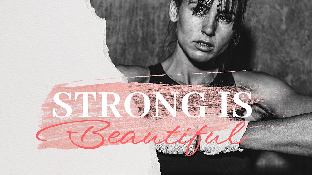 Strong is beautiful banner template, sports aesthetic design psd