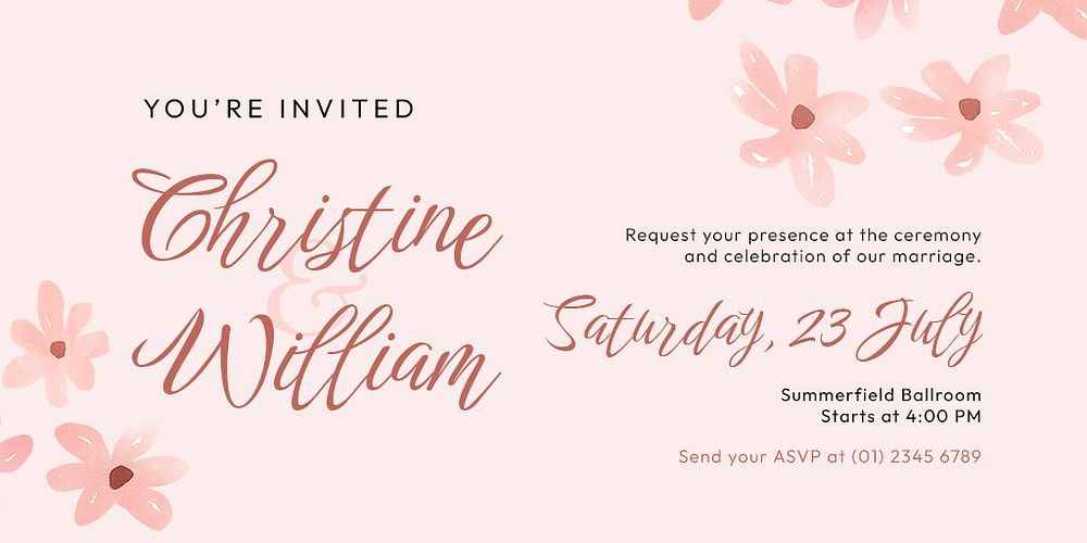 Floral wedding Twitter post template, pink Spring aesthetic psd