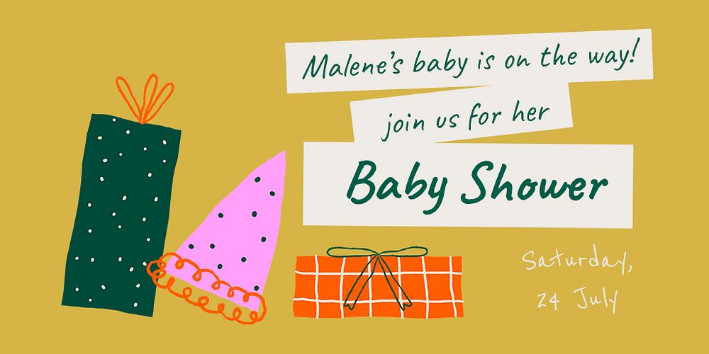Cute baby shower template, doodle Twitter ad psd