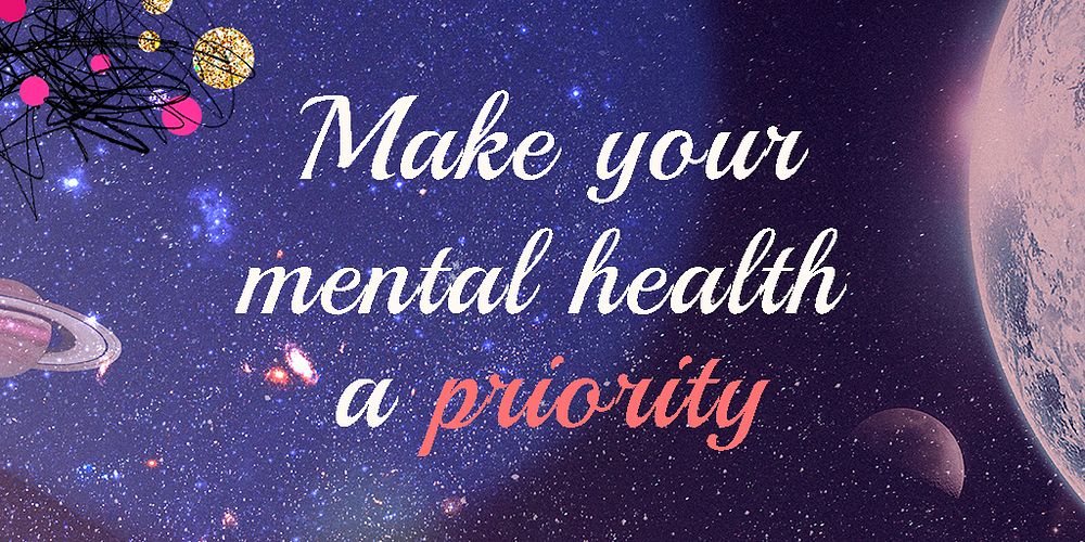 Aesthetic galaxy Twitter ad template, mental health quote psd