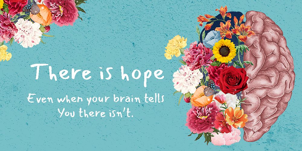 Floral aesthetic Twitter ad template, surreal mental health quote psd