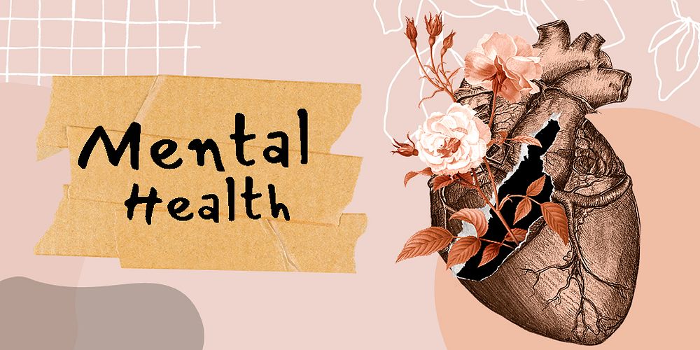 Mental health Twitter ad template, floral surrealism design psd