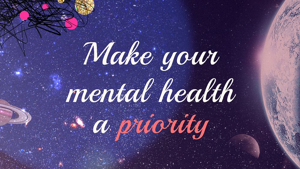 Aesthetic galaxy presentation template, mental health quote psd