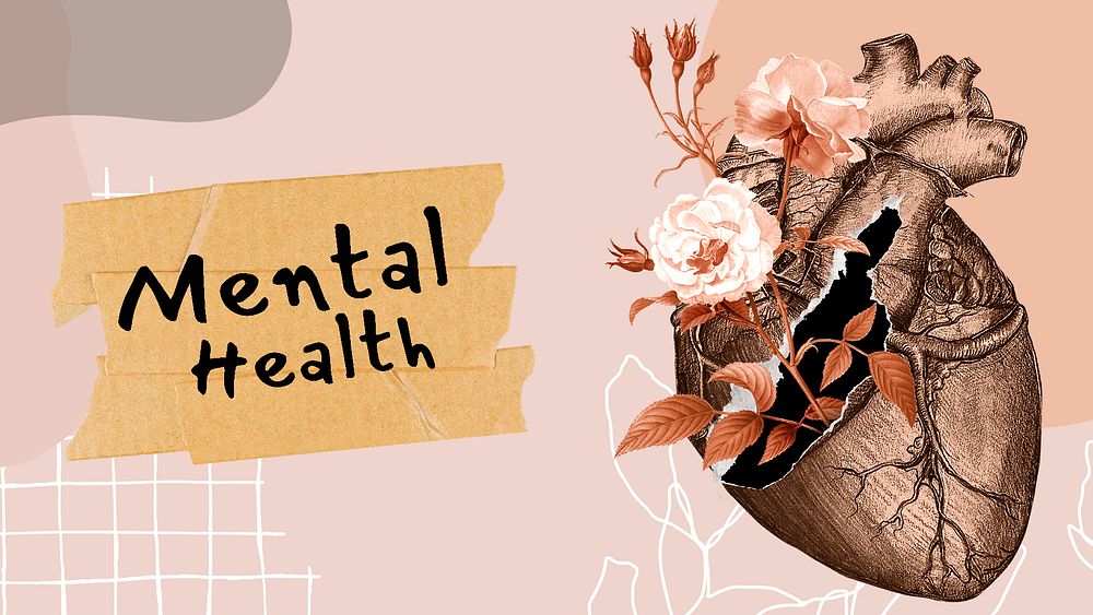Mental health presentation template, floral surrealism design psd
