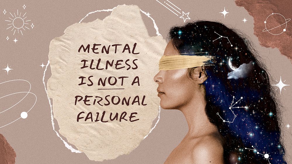 Mental illness presentation template, surreal paper collage psd