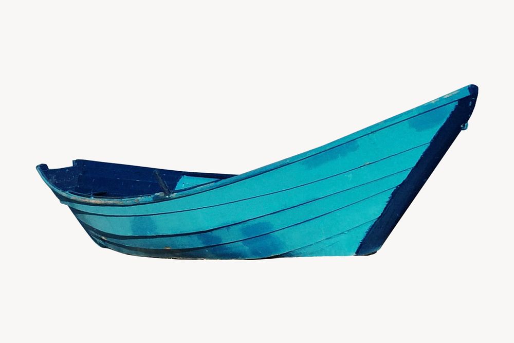 Blue rowboat, off white background