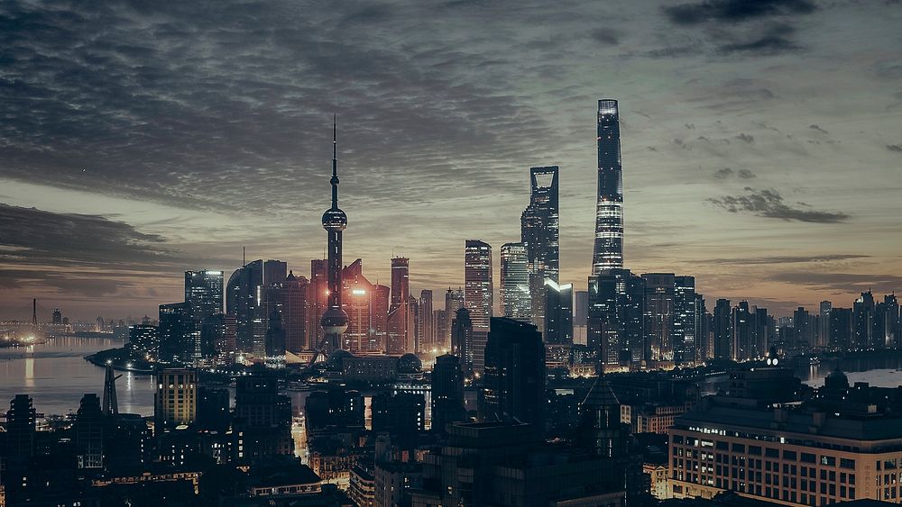 Shanghai skyline. Original public domain image from Wikimedia Commons