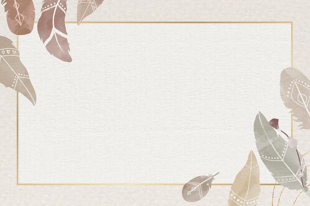 Boho feather frame psd earth tone watercolor