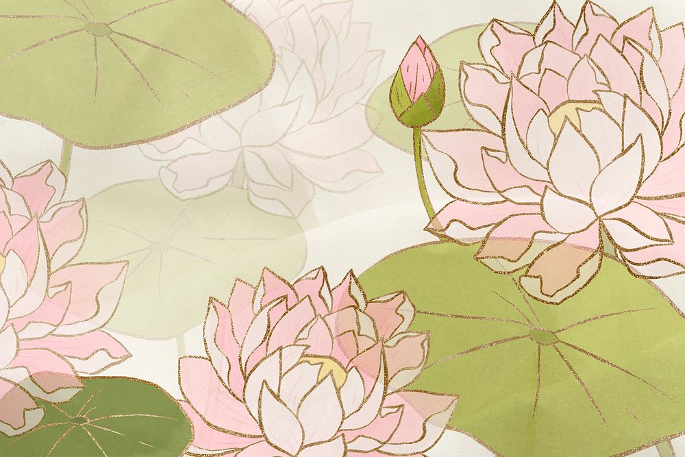 Hand drawn water lily background psd