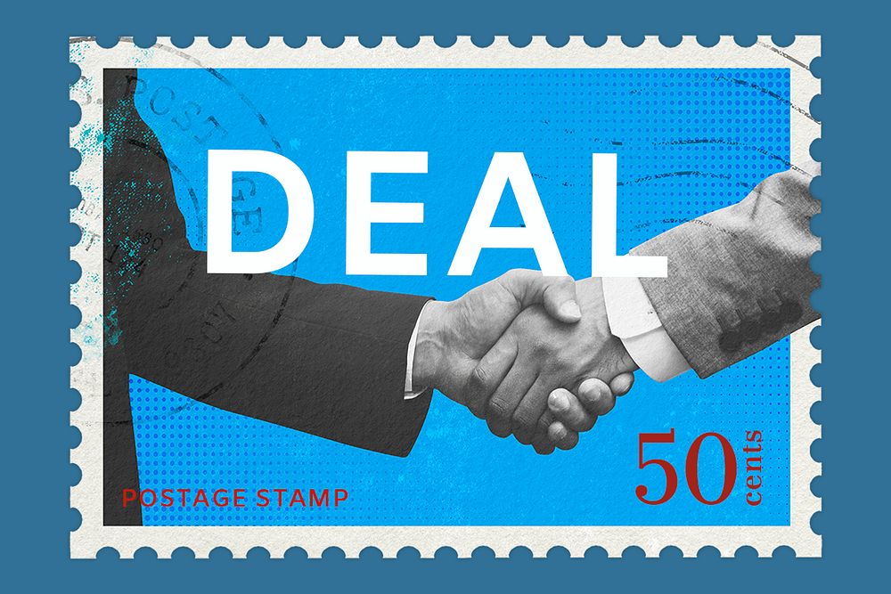 Business deal postage stamp template psd