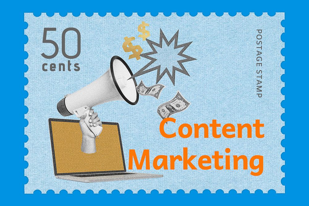 Content marketing postage stamp template psd