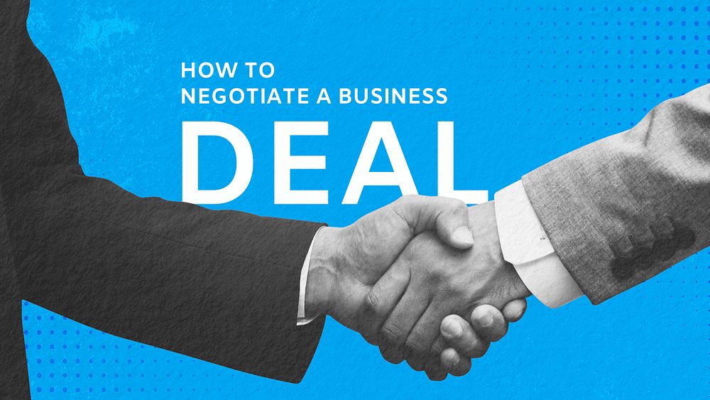 Business deal presentation template, businessmen handshake remixed media psd