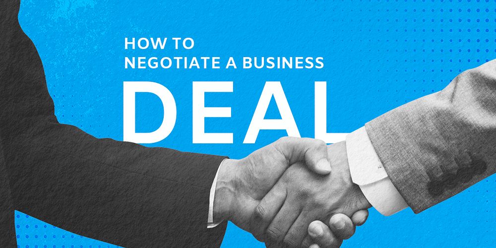 Business deal Twitter ad template, businessmen handshake remixed media psd