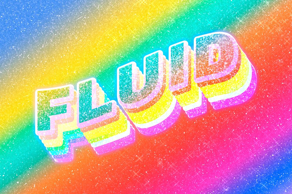 Fluid word 3d vintage typography rainbow gradient texture