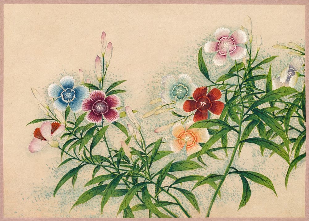 Pinks (18th Century) painting in high resolution by Zhang Ruoai. Original from The Cleveland Museum of Art. Digitally…
