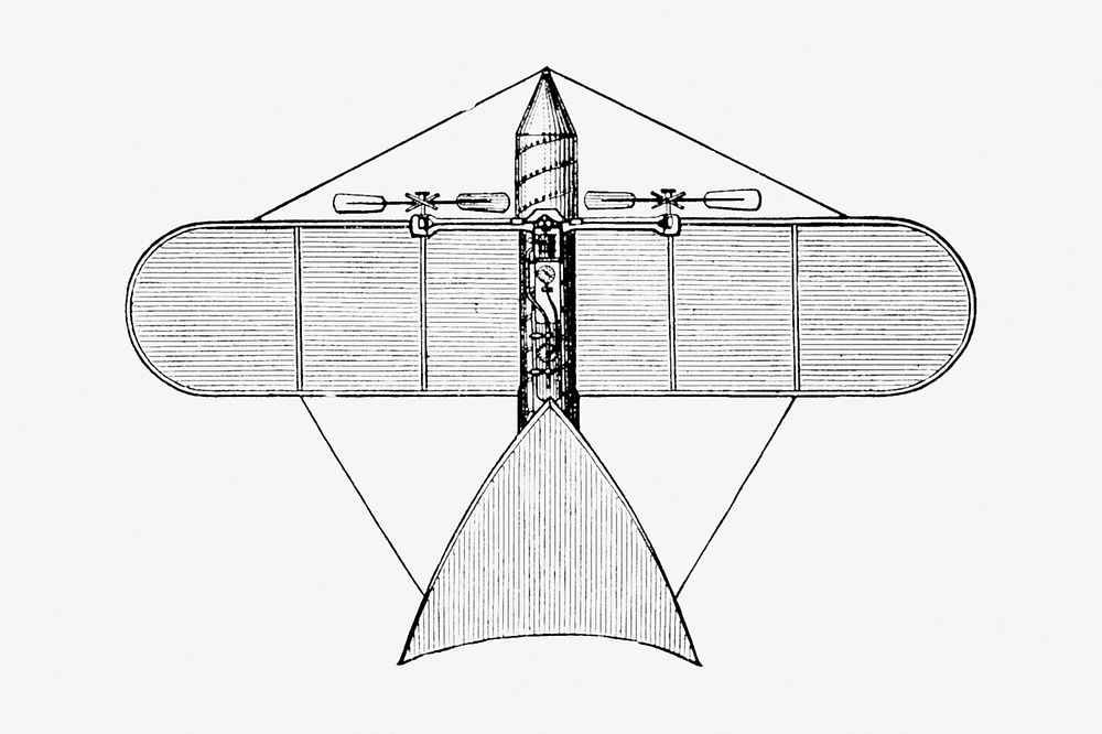 Aircraft collage element, hand drawn artwork psd