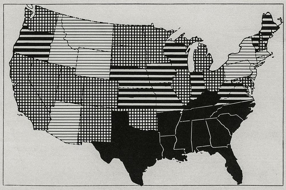Map showing admission rates for measles by state, per 1000 per annum of white enlisted men in the United States from April…