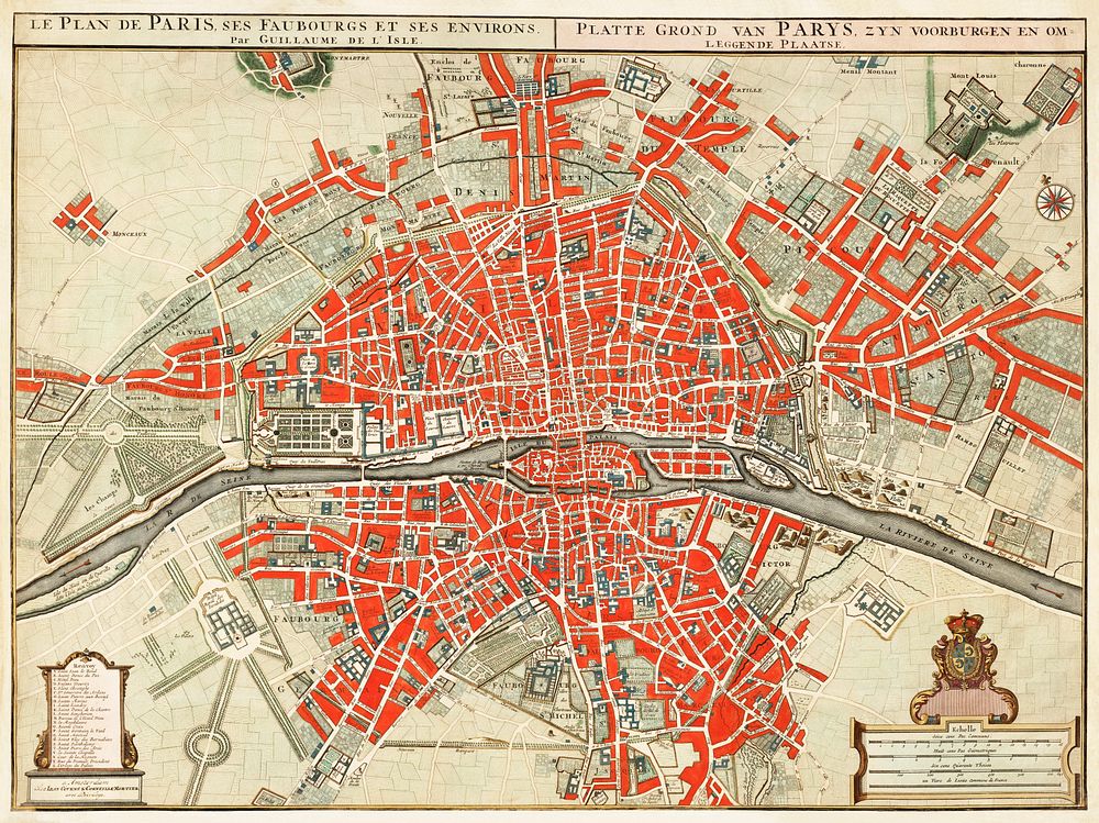 Plattegrond van Parijs (ca. 1721&ndash;1774) by Guillaume Delisle. Original from The Rijksmuseum. Digitally enhanced by…