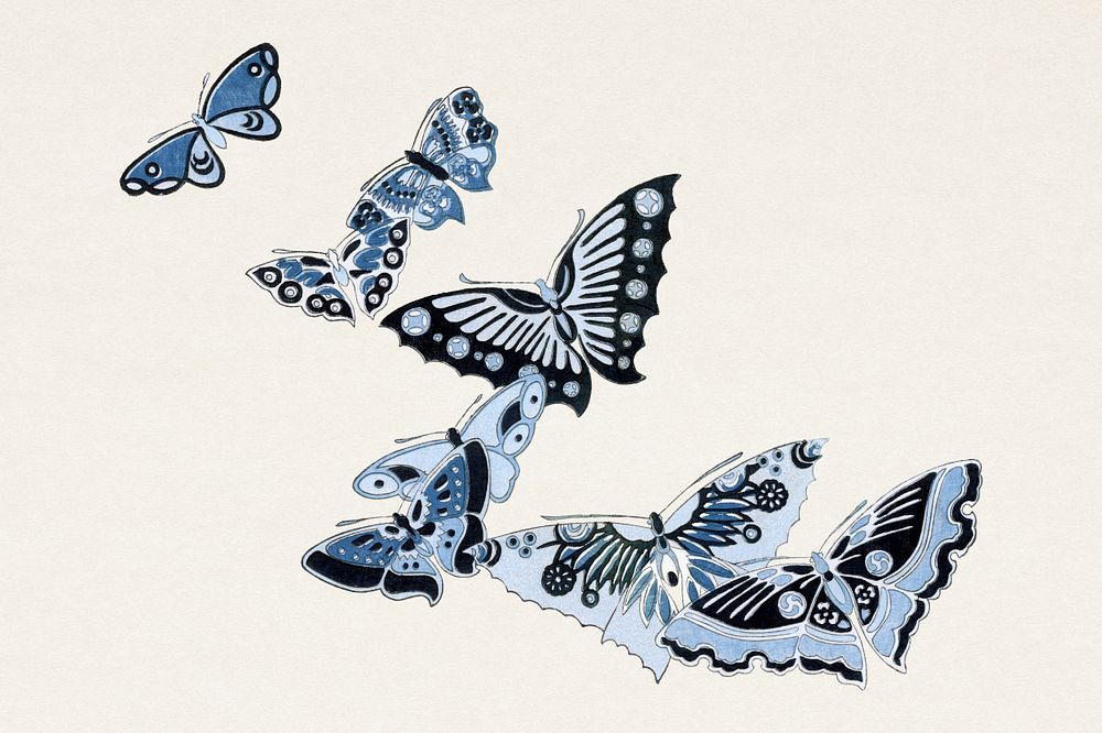 Japanese butterfly. Digitally enhanced from our own original 1904 edition of Kamisaka Sekka's Cho senshu (One Thousand…