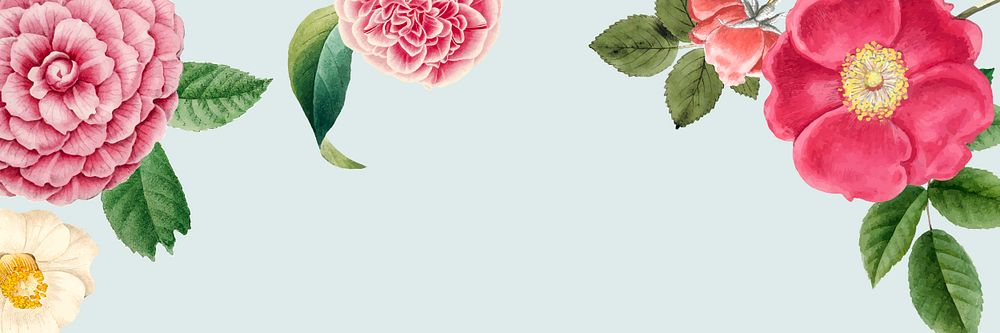 Pink spring flowers decorated banner design element