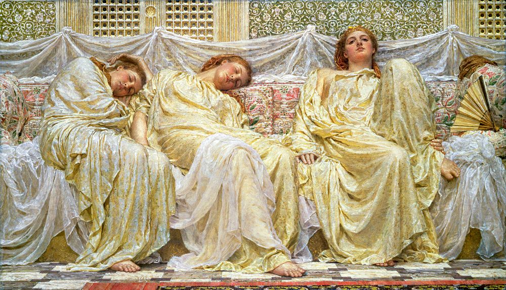 Dreamers (ca. 1850-1882) painting in high resolution by Albert Joseph Moore. Original from Birmingham Museum and Art…