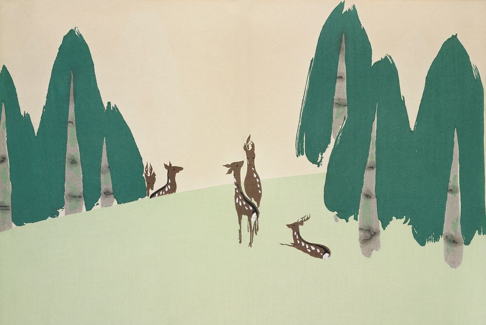 Deer from Momoyogusa&ndash;Flowers of a Hundred Generations (1909) by Kamisaka Sekka. Original from the The New York Public…